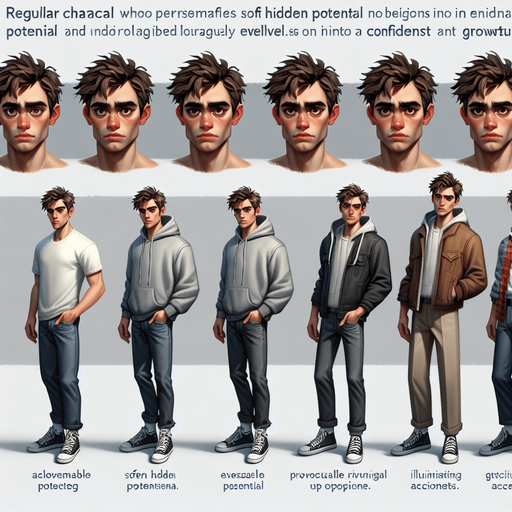 Redesigned Main Player Character: A Regular Person Hero

Concept: Transform the character into a relatable, everyday individual who embarks on a journey of self-discovery. This character is not a conventional “hero” but rather someone with hidden potential, embodying the player’s own struggles and aspirations.

Physical Features:
	1.	Body Shape:
	•	Average build, neither overly athletic nor weak, to reflect an everyman/everywoman persona.
	•	Slightly hunched posture at the start of the game to symbolize self-doubt, which straightens as they grow through the levels.
	2.	Facial Features:
	•	Soft, approachable features with expressive eyes that show vulnerability, determination, and growth.
	•	A simple hairstyle, slightly tousled, to give a casual, relatable vibe.
	3.	Clothing:
	•	Practical and understated: a plain t-shirt, a light jacket, jeans, and sneakers.
	•	As the character progresses, subtle changes in their outfit (like brighter colors or small glowing accents) reflect their growi.
In-Game asset. 3d. Blank background. High contrast. No shadows.