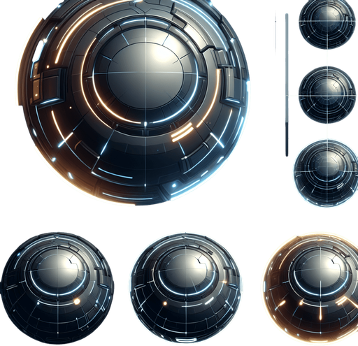Glowing, futuristic orb asset designed for a ranged enemy's projectile. The orb has a sleek, metallic surface with glowing lines and accents, resembling advanced energy technology. It is circular in shape with a slightly reflective finish, emitting a faint aura. Designed for a top-down perspective to align with a 2D gameplay style, this asset includes an animation of the orb spinning clockwise to simulate movement. The design should convey a high-tech, energy-based attack mechanism..
Single Game Texture. In-Game asset. 2D. Blank background. High contrast. No shadows. Include four frames of the orb spinning clockwise for animation.