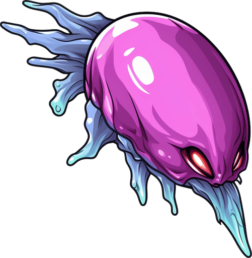Single enemy slime bullet flying downwards.
Game Texture. In-Game asset. 2d. Pixelart. White background. Blank background. Low detail. High contrast.