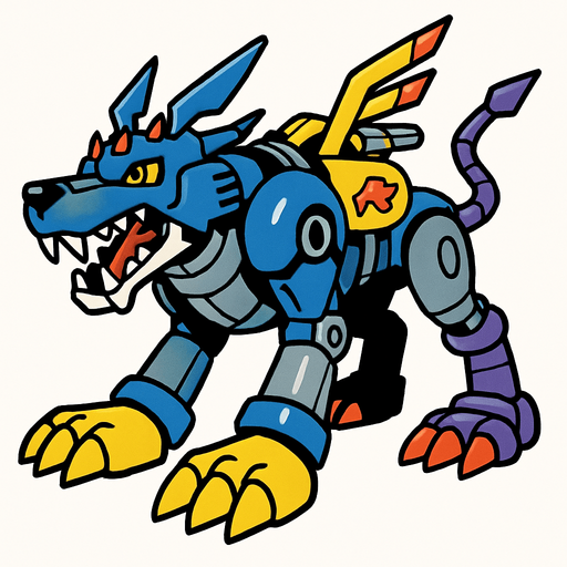 Metalgarurumon.
In-Game asset.  2d.  High contrast.  No shadows