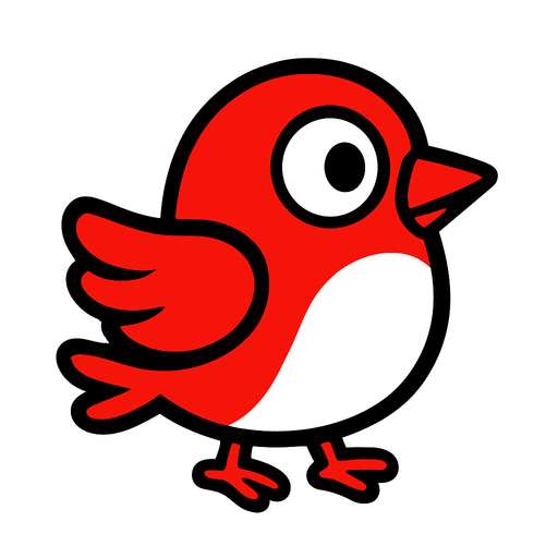 Single simple cartoon bird for a game titled "Flap & Bounce". The bird has lots red and white and is high contrast. Only bird. No shadows.
In-Game asset.  2d.  High contrast.  No shadows
