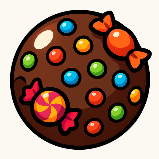 Chocolate ball with candies.
In-Game asset.  2d.  High contrast.  No shadows