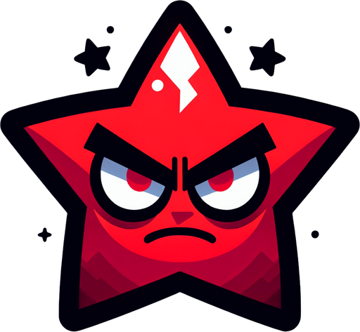 an angry red star.
Single Game Texture. In-Game asset. 2d. Blank background. High contrast. No shadows.