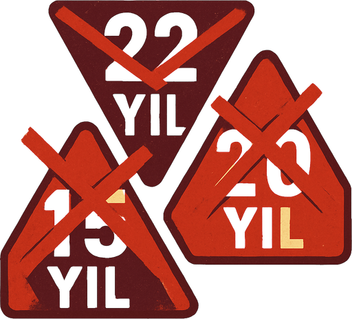 "22 Yıl" bordo renk
"20 Yıl" kırmızı renk
"15 Yıl" beyaz renk 
şeklinde bir görsel oluştur , üstü X şeklinde olsun . retro temada olsun !.
In-Game asset.  2d.  High contrast.  No shadows. 2