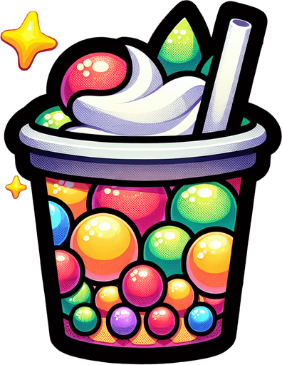 Fruit jelly boba pearls, no cup
Single Game Texture. In-Game asset. 2d. Blank background. High contrast. No shadows.