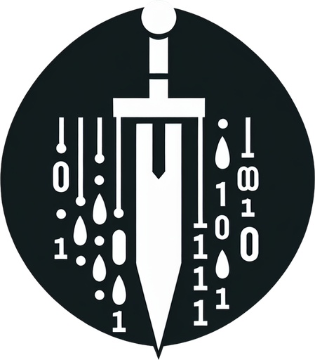 A Dagger Icon with 1's and 0's dripping off of it like blood.
Single Game Texture.  In-Game asset.  2d.  Blank background.  High contrast.  No shadows