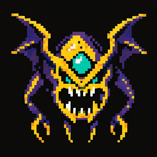 Flying Space enemy.
In-Game asset.  2d.  High contrast.  No shadows. Pixelart style.