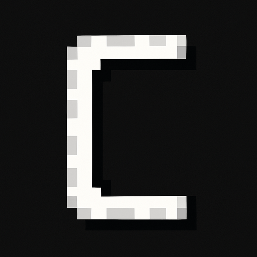 White stylized square bracket. Pixelated. 
In-Game asset.  2d.  High contrast.  No shadows