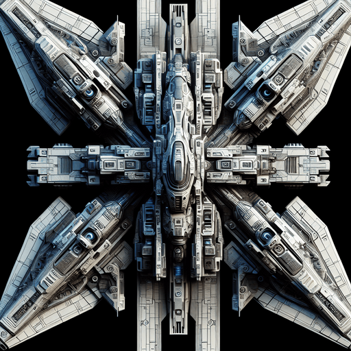 A cool looking spaceship viewed from above
Single Game Texture. In-Game asset. 2d. Blank background. High contrast. No shadows.