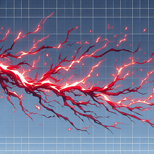 horizontal branch of red light thunder anime style.
Single Game Texture.  In-Game asset.  2d.  Blank background.  High contrast.  No shadows