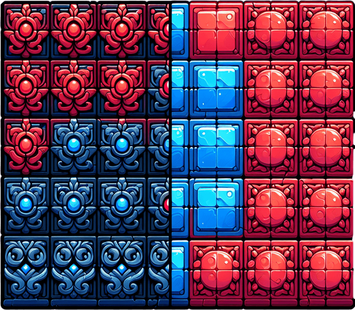 tile red and blu.
Single Game Texture.  In-Game asset.  2d.  Blank background.  High contrast.  No shadows