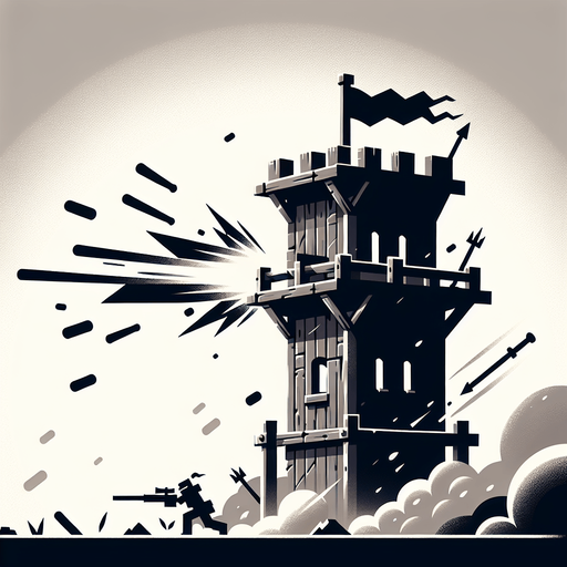 A tower shooting at enemy in a modern style Single Game Texture. In-Game asset. 2d. Blank background. High contrast. No shadows.