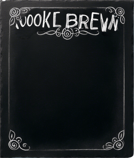 "ROOKIE BREW" handwritten with small capital letters in chalk