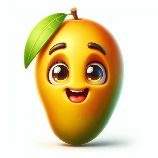 mango fruit  with eye and mouth animation..
Single Game Texture.  In-Game asset.  2d.  Blank background.  High contrast.  No shadows