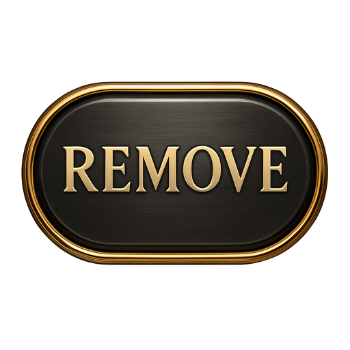 Crea un asset visual para un botón 'REMOVE' (Quitar Apuesta) para la mesa de Blackjack de lujo.

Objetivo: Un botón claro y elegante que permita al jugador quitar su apuesta actual y regresarla a cero, coherente con la opulencia del casino.

Diseño:

Forma: Puede ser un óvalo o un rectángulo con bordes suaves, que sea prominente y fácil de pulsar.

Texto Central: La palabra 'REMOVE' (o 'CLEAR BET') en mayúsculas, con una tipografía audaz, limpia y elegante de casino.

Color: Base en un color que sugiera "borrar" o "resetear" sin ser estridente. Considera un gris oscuro metálico, un plateado pulido o un bronce oscuro, con un acabado elegante.

Borde: Un borde brillante en dorado o plateado.

Efectos (si Upit lo permite):

Sutil efecto de relieve o biselado para darle profundidad.

Un ligero brillo o resplandor que lo haga destacar.

Textura que simule metal pulido o un material lujoso.

Fondo: El asset debe ser independiente con fondo transparente, listo para ser superpuesto en la inter.
In-Game asset.  2d.  High contrast.  No shadows