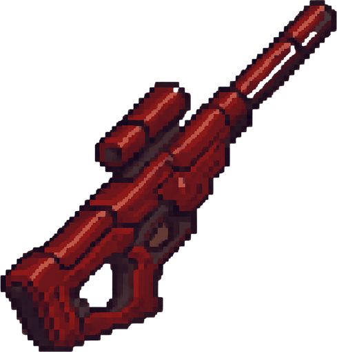 top down sci-fi sniper cannon, red metal, sleek, pixel art