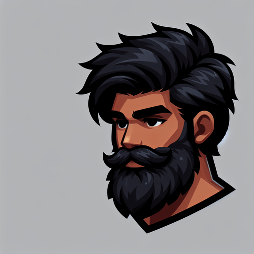 bearded man with dark hairs.
Single Game Texture. In-Game asset. 2d. Blank background. High contrast. No shadows.
