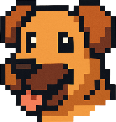 pixel art 2D dog head.
In-Game asset.  2d.  High contrast.  No shadows