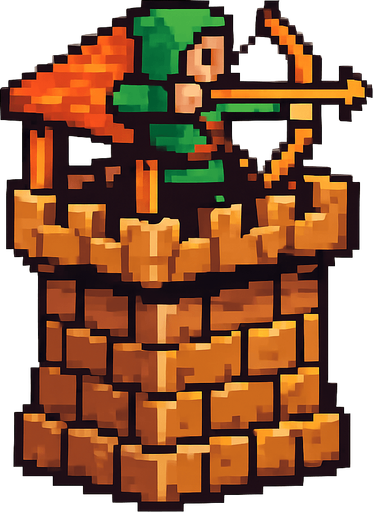 pixel art okçu kulesi.
In-Game asset.  2d.  High contrast.  No shadows