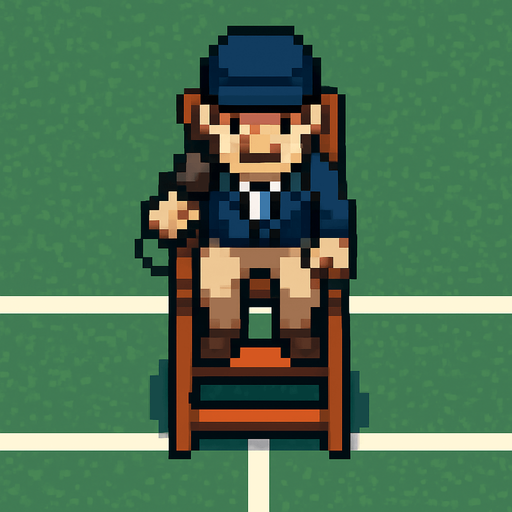 tennis referee, Top-down perspective, pixelart.
In-Game asset.  2d.  High contrast.  No shadows