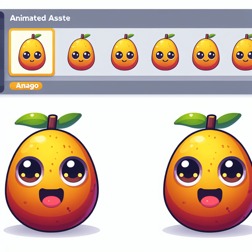 mango fruit  with eye and mouth animation..
Single Game Texture.  In-Game asset.  2d.  Blank background.  High contrast.  No shadows