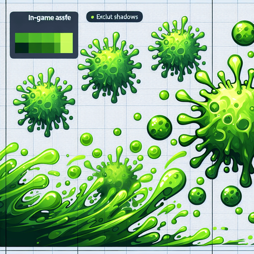 green germs splash out.
Single Game Texture.  In-Game asset.  2d.  Blank background.  High contrast.  No shadows