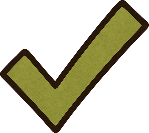 Green tick in professor Layton gamestyle.
In-Game asset.  2d.  High contrast.  No shadows