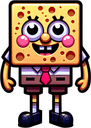 SpongeBob cartoon characters.
Single Game Texture. In-Game asset. 2d. Blank background. High contrast. No shadows.
