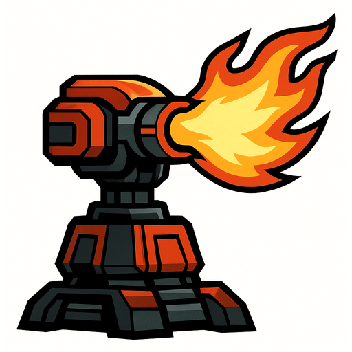 Torreta futurista grande de fuego.
In-Game asset.  2d.  High contrast.  No shadows