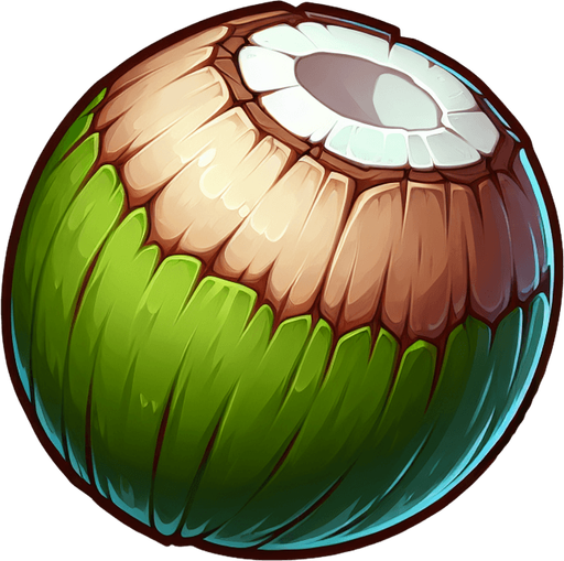 coconut.
Single Game Texture. In-Game asset. 2d. Blank background. High contrast. No shadows.
