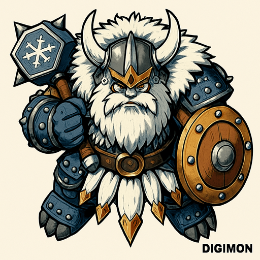 Vikemon, visto desde arriba, calidad y detalles altamente épicos, Digimon.
In-Game asset.  2d.  High contrast.  No shadows