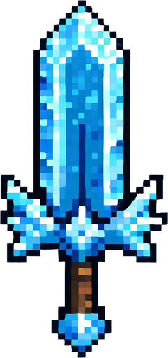 iced big Sword.
In-Game asset.  2d.  High contrast.  No shadows. pixel art