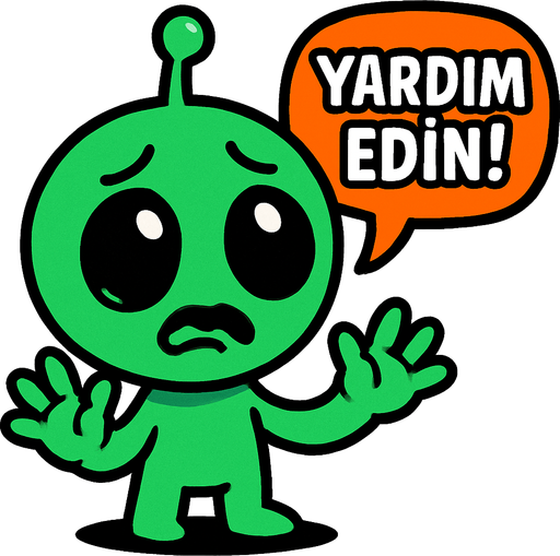 sevimli bana yardım edin diyen bir uzaylı.
In-Game asset.  2d.  High contrast.  No shadows