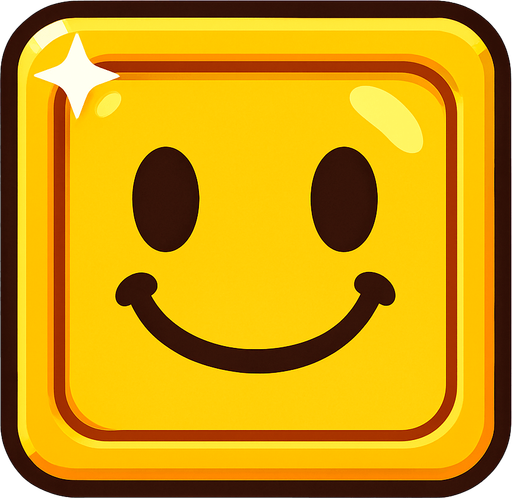 Can you draw a smiling face with rounded edges, square frame, yellow and shiny effect?.
In-Game asset.  2d.  High contrast.  No shadows