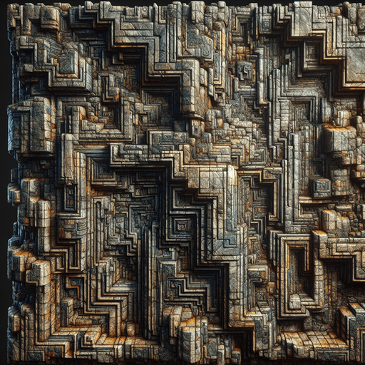 Les murs du labyrinthe sont massifs, faits de pierre vieillie et recouverts de lichens et de mousses qui ajoutent une touche d'humidité et d'abandon. Leur texture est rugueuse, avec des fissures profondes qui laissent deviner l’âge et l’histoire de ce lieu oublié.

    Couleur : La couleur des murs varie, mais elle est dominée par des tons sombres : gris foncé, marron, et parfois des touches d'ocre là où l'humidité a pris ses marques. Ils semblent presque absorbers la lumière de la torche du personnage, rendant l'atmosphère encore plus oppressante. De temps à autre, des éclats métalliques ou des traces de rouille peuvent se deviner sur les bords, suggérant des artefacts oubliés du passé.

    Forme et structure : Les murs ne sont pas droits. Ils sont souvent irréguliers, déformés, avec des angles aigus ou des corners inattendus qui surprennent le joueur et compliquent son déplacement. Certains murs peuvent même être en partie effondrés, créant des passages secrets ou des obstacles qu'i.
Single Game Texture.  In-Game asset.  2d.  Blank background.  High contrast.  No shadows