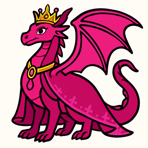 Dragonne rose princesse majestueuse.
In-Game asset.  2d.  High contrast.  No shadows