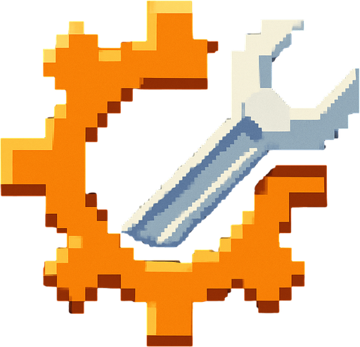 Пиксельная шестерёнка с гаечным ключом.
In-Game asset.  2d.  High contrast.  No shadows