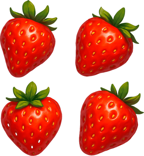 Pack of different strawberry, painted 3D strawberry, without black lines around it!
In-Game asset.  High contrast.  No shadows. 3D