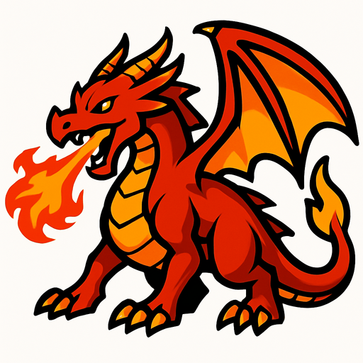 Dragon du feu.
In-Game asset.  2d.  High contrast.  No shadows