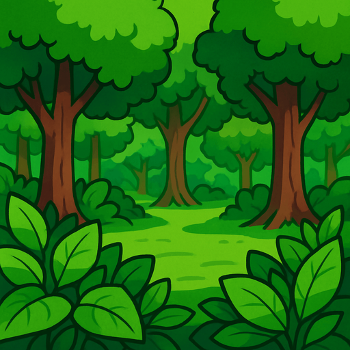 yeşil yapraklar ve ağaçlar olan orta bir alan.
In-Game asset.  2d.  High contrast.  No shadows