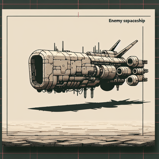 Terminator style 2D enemy ship. Facing dead south.
Single Game Texture.  In-Game asset.  2d.  Blank background.  High contrast.  No shadows