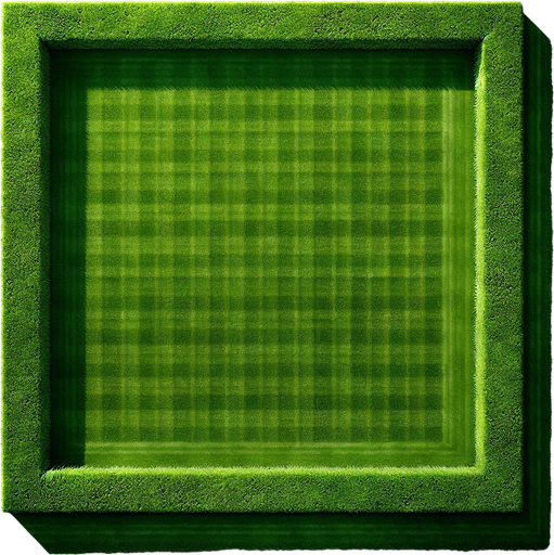 top view of a beautiful and lush clean ans straight lawn square.
Video game style