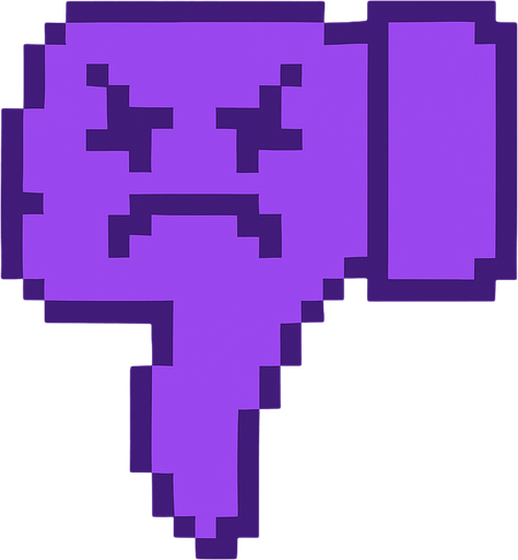 Make a 2d pixel purple dislike sign. Make an angry face.
In-Game asset.  2d.  High contrast.  No shadows