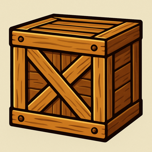 A wooden crate.
In-Game asset.  2d.  High contrast.  No shadows