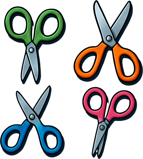 Pack of different scissors.
In-Game asset.  High contrast.  No shadows. 3D