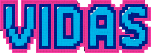 las letras vidas con un color rosa y azul con contorno rosa y azul combinados hechos con pixeles.
In-Game asset.  2d.  High contrast.  No shadows
