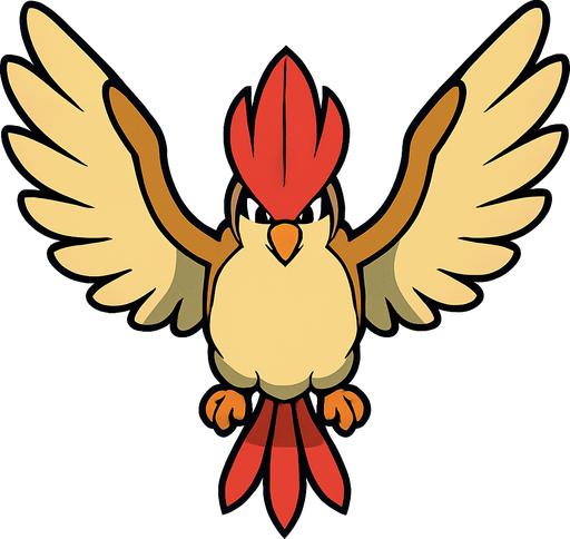 Pidgeot visto desde arriba.
In-Game asset.  2d.  High contrast.  No shadows