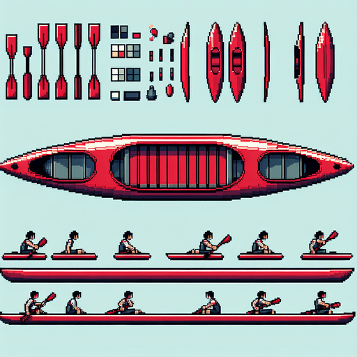 sprite sheet for an olympic red large width canoe. bird-eye view. pixelated..
Single Game Texture. In-Game asset. 2d. Blank background. High contrast. No shadows.