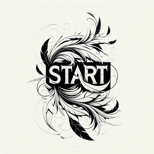 A white SVG with big bold letters, that says “Start”. A couple black feathers flying off the edge of the word. Single Game Texture.  In-Game asset.  2d.  Blank background.  High contrast.  No shadows