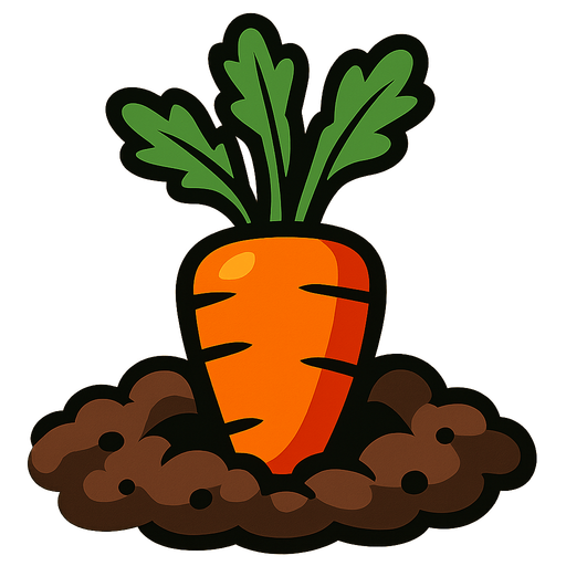 carrot in dirt.
In-Game asset.  2d.  High contrast.  No shadows